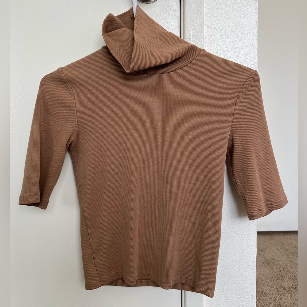 Zara Brown Short-Sleeve Turtleneck Top
